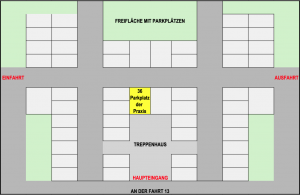 Position des I take care-Praxisparkpaltzes (Nr. 36) in der Tiefgarage An der Fahrt 13 in Mainz