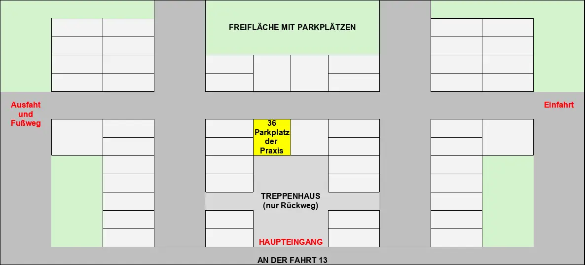 Position des I take care-Praxisparkplatzes in der Tiefgarage An der Fahrt 13